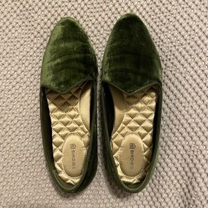 Olive green velvet Heron Birdies flats